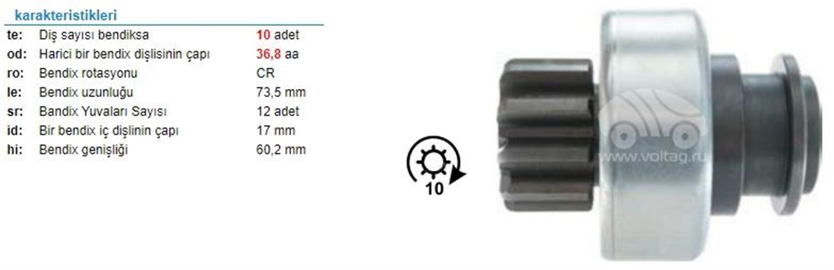 MARŞ DİŞLİSİ 10DİŞ BMC TM 30 ZEN0487