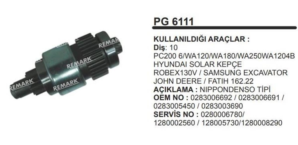 Marş Dişlisi 10Diş Denso Johndeere Fatih Hyundai Solar Kepçe Samsung Excavatör İveco Stralex Eurosta | Remark Pg6111