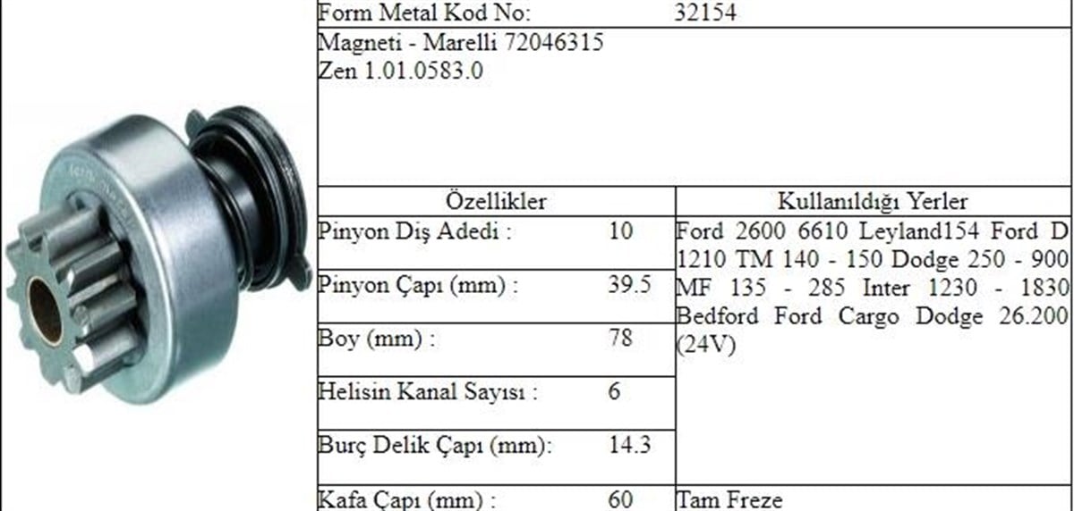 MARŞ DİŞLİSİ 10DİŞ FORD DODGE CARGO ZEN0583