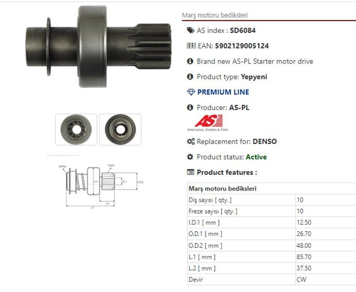 Marş Dişlisi 10Diş Mazda 626 Mits Tip Düz Subaru Zen0524