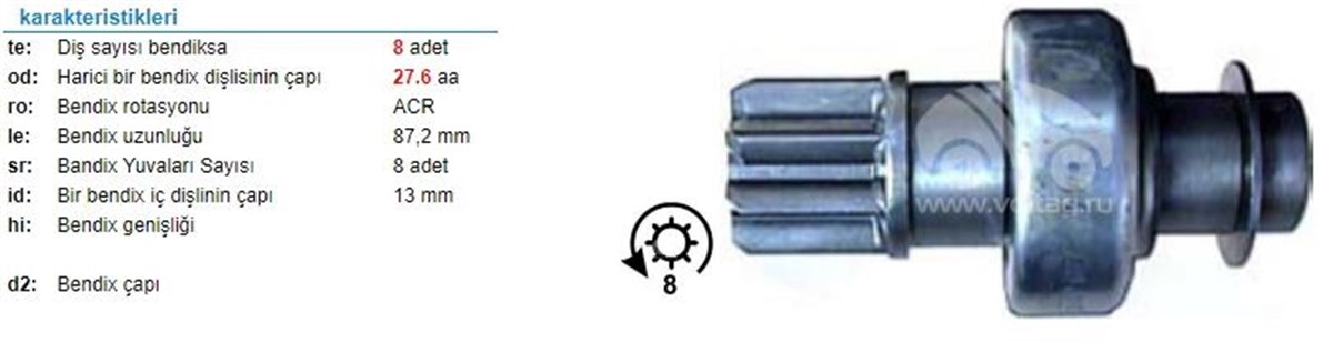 MARŞ DİŞLİSİ 8DİŞ MAZDA MITSUBISHI ZEN0360