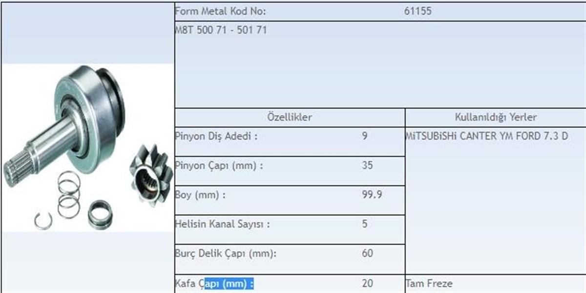 Marş Dişlisi 9Diş Mits Canter Ym 5315 Fm61155