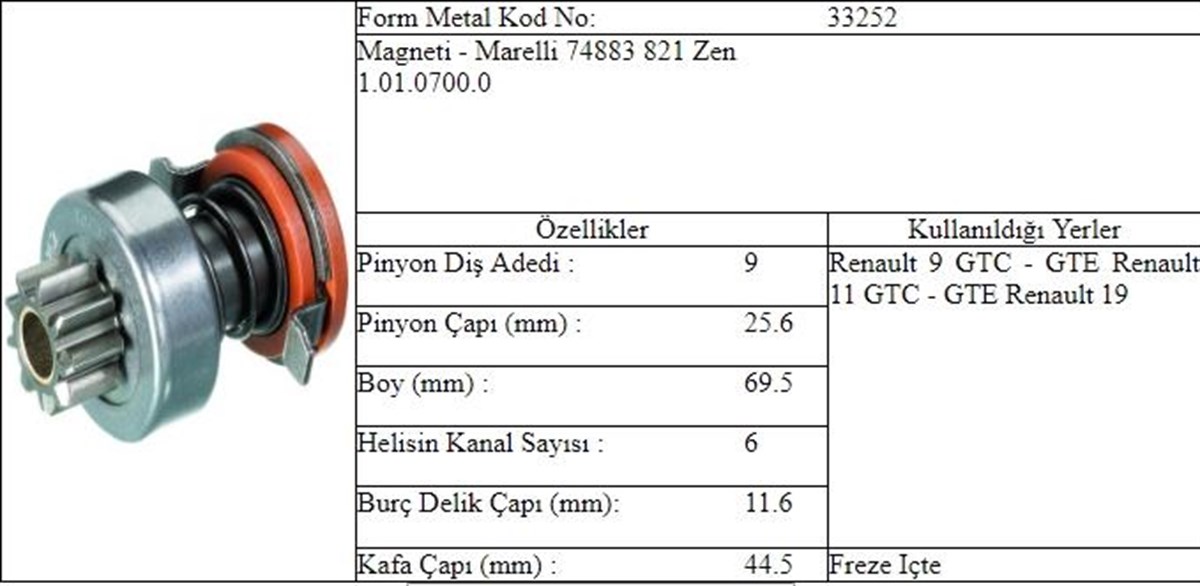Marş Dişlisi 9Diş R9 R11 Zen0700