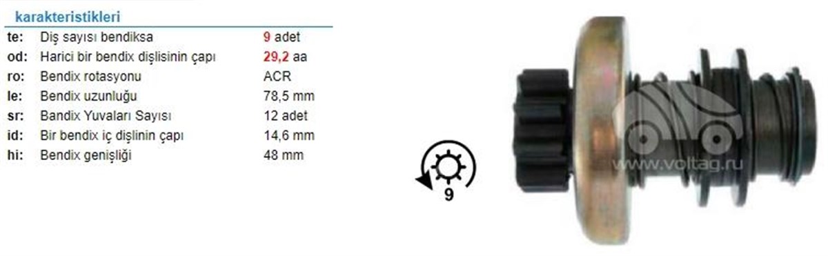 MARŞ DİŞLİSİ 9DİŞ SKODA 1000 TERS DÖNÜŞ ZEN0881