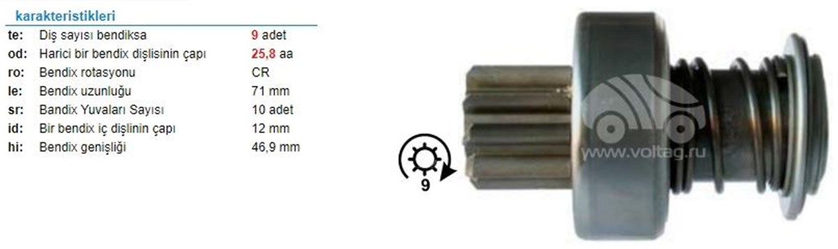 MARŞ DİŞLİSİ 9DİŞ VW TERS FREZE ZEN0484