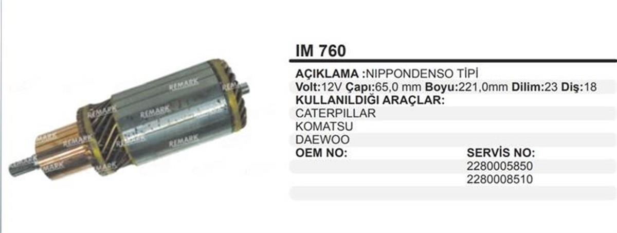 Marş Kollektörü 12V 18Diş Nikko Denso 3 5Kw Cat Komatsu | Remark Im760