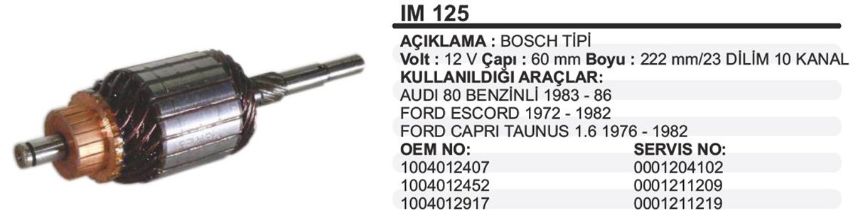 Marş Kollektörü 12V Audi Vw 60X221,5 10 Orem300259