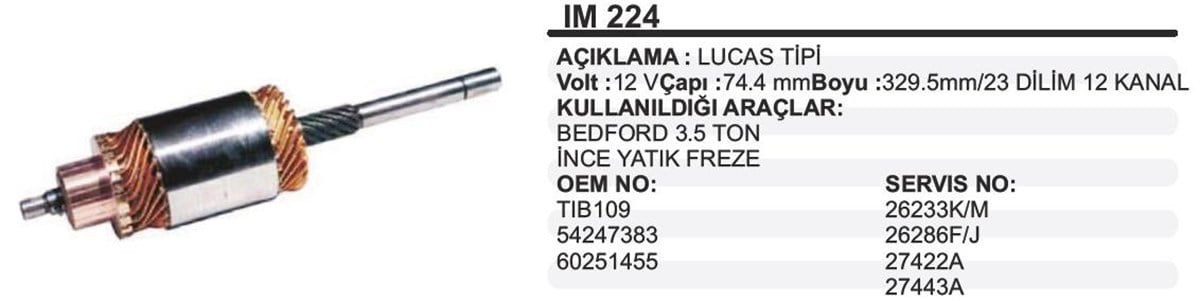 MARŞ KOLLEKTÖRÜ 12V BEDFORD 3.5 TON İNCE FREZE 383