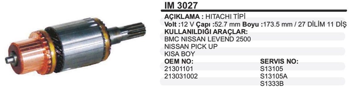 Marş Kollektörü 12V Bmc Levent Nissan Almer 52 7X173 5X11