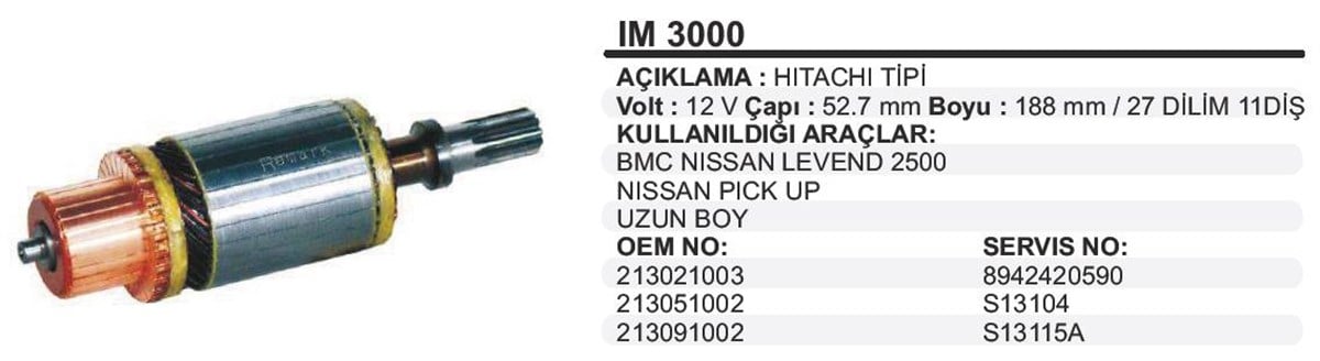 Marş Kollektörü 12V Bmc Nissan 12V 52 7X188x11