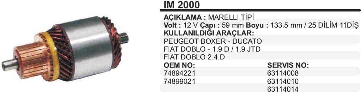 Marş Kollektörü 12V Boxer Pejo Jump Ducato 59X134x11