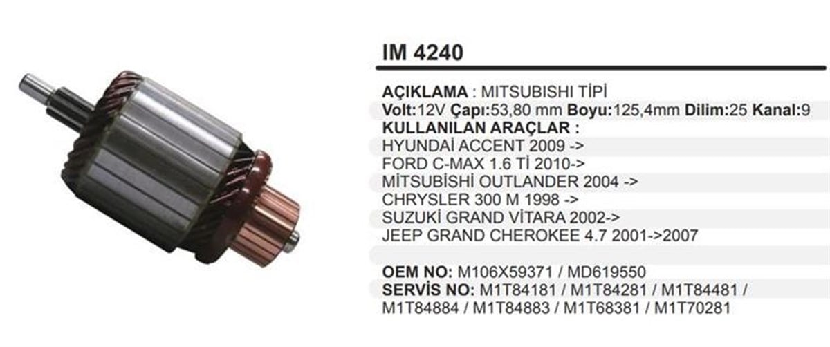 Marş Kollektörü 12V Chyrsler Chevroke Hyundaı Accent Era Blue Suzukı Ford C Max Suzuki Grand Vitara Jeep Cherokke Im4310
