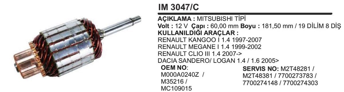 Marş Kollektörü 12V Clio Megane Logan 60 182 8