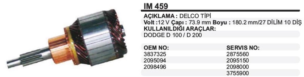 Marş Kollektörü 12V Dodge 200 12V 74X180