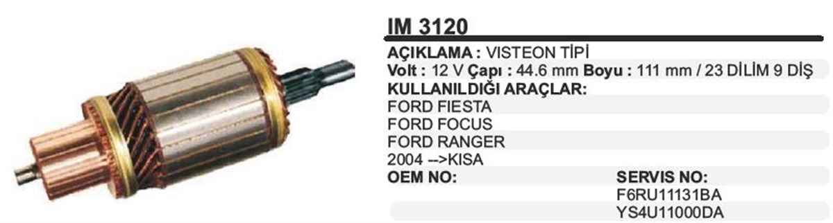 Marş Kollektörü 12V Focus Ranger Ters 45*111*9 Ranger Focus Fıesta