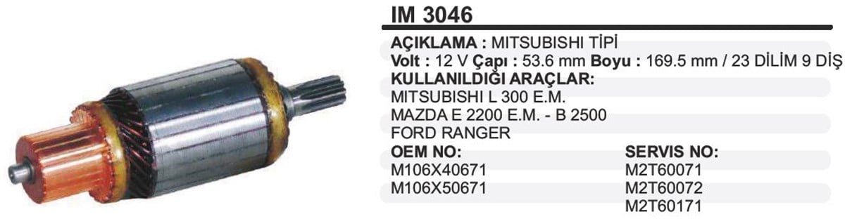 Marş Kollektörü 12V Ford Mazda 53,5 170 9 Im3046