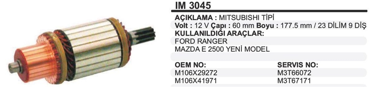 Marş Kollektörü 12V Ford Mazda 60X177 5X9
