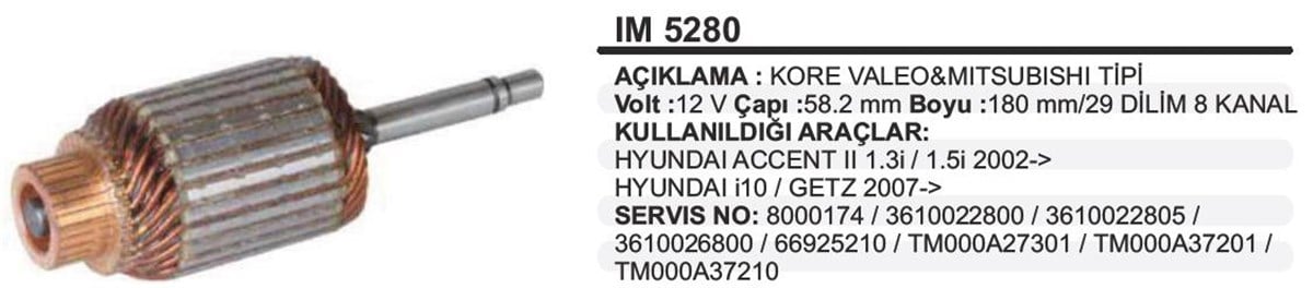 Marş Kollektörü 12V Hyundai Accent 58*182*8