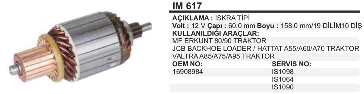 Marş Kollektörü 12V Jcb Mf Erkunt Im617 60 158 10
