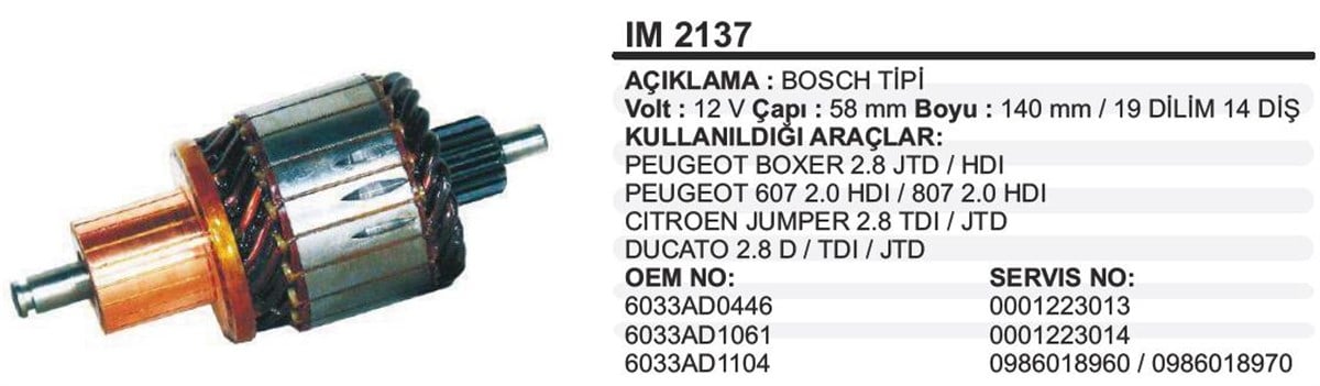 Marş Kollektörü 12V Jumper Boxer 58X140x14 Im2137
