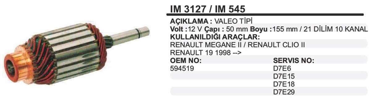 Marş Kollektörü 12V Kango Clio Mega 50X155 5 10Kan Megane Clio Mercedes