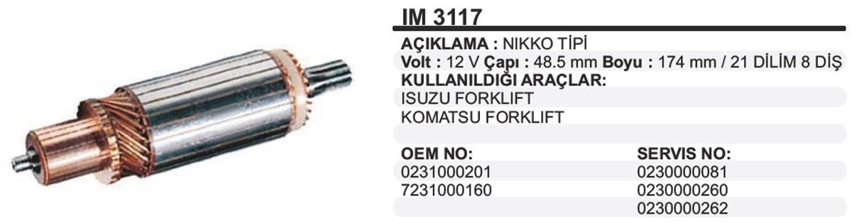 MARŞ KOLLEKTÖRÜ 12V KOMATS-ISUZU-48.6X174X8-IM3117