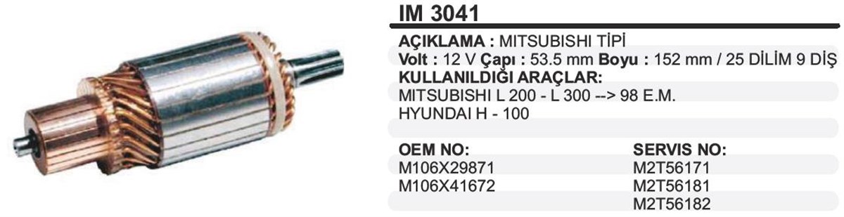 Marş Kollektörü 12V L300 H100 Em 53 7X152x9 Im3041