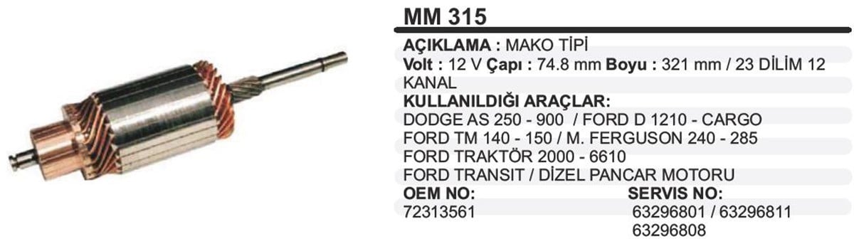 Marş Kollektörü 12V Mako Tip 900 Cargo Ub/Kf(561)