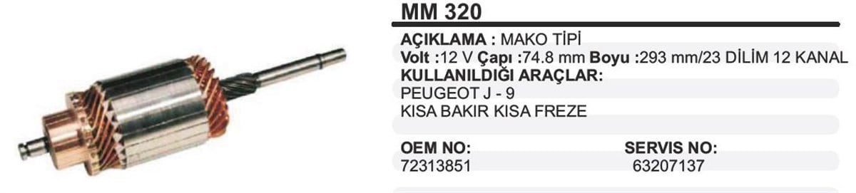 Marş Kollektörü 12V Mako Tip J 9 Kb Kf (851) J9 Premier