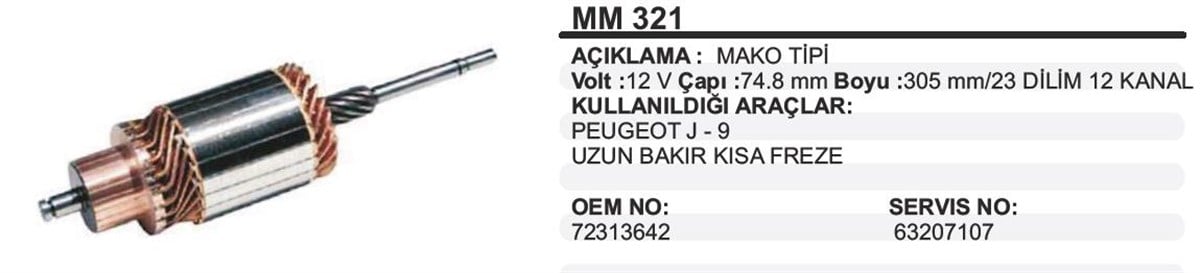 Marş Kollektörü 12V Mako Tip J 9 Ub Kf(642)