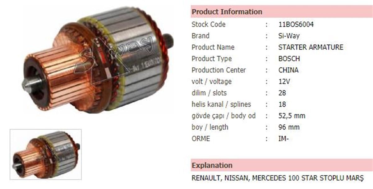 MARŞ KOLLEKTÖRÜ 12V MERC.RENO NİSSAN.IM6004