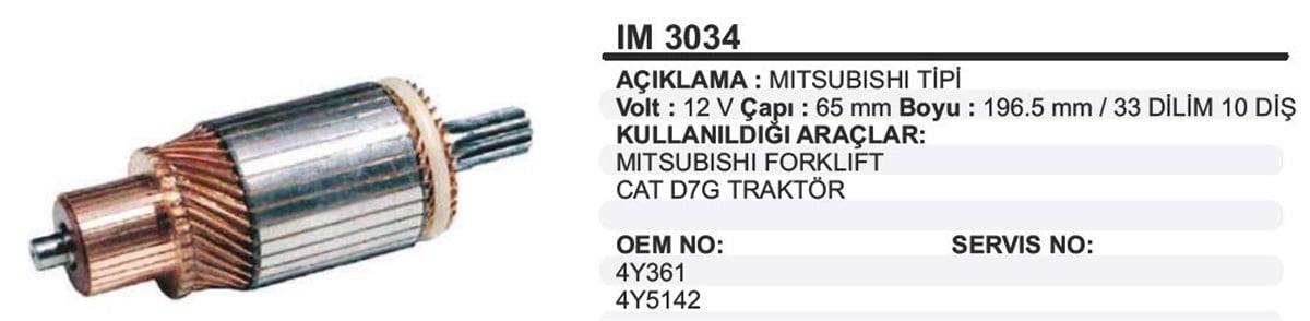 Marş Kollektörü 12V Mits Forkl 65X196 5X10