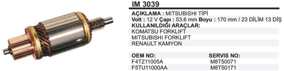 Marş Kollektörü 12V Mits Forklift Kubato Tcm Forklift Bomag Yelkencı Kompresor Jeneratör 53 6X170x13 Im3039