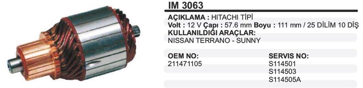 Marş Kollektörü 12V Nissan 57 65X111x10 Im3063