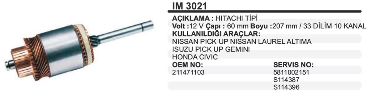 Marş Kollektörü 12V Nissan Isuzu 60 206 10