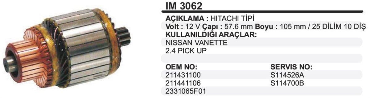 Marş Kollektörü 12V Nissan Picu12v 57 65X105x10