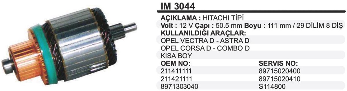 Marş Kollektörü 12V Opel Combo Ym 50 5X111x8