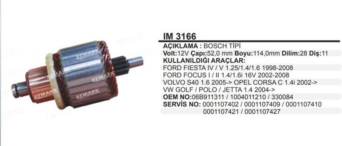 Marş Kollektörü 12V Opel Corsa Vw Mercedes Corsa Focus Fıesta Golf Polo Im3166 | Martek Im3166