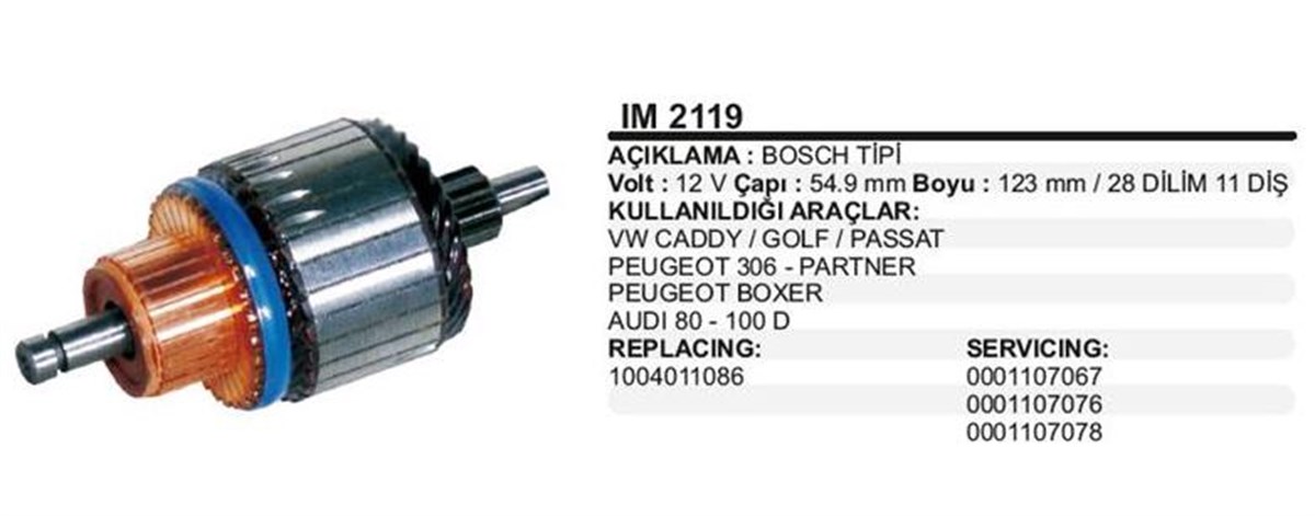 Marş Kollektörü 12V Opel Partner Boxer Golf Passat Caddy 28Dilim 54 9X123x11 Im2112 Im2119