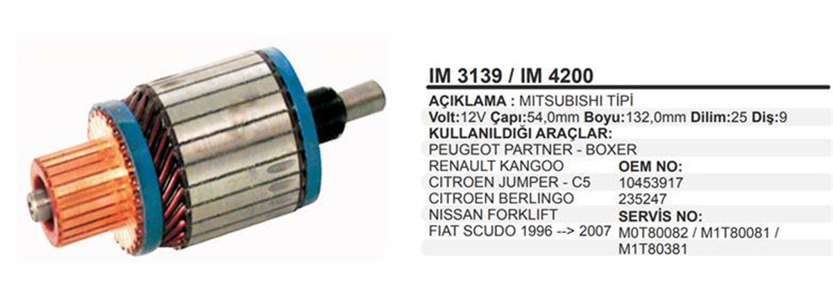 Marş Kollektörü 12V Peugeot Partner Boxer Renault Kango 54X132x9 4200