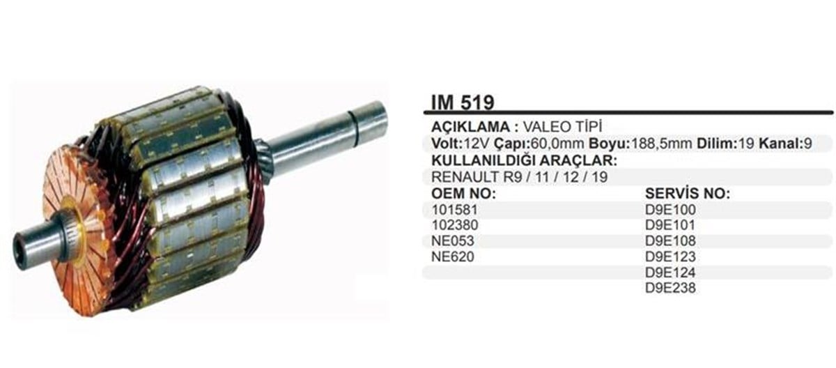Marş Kollektörü 12V R9 R11 Valeotip 60X188 5X9