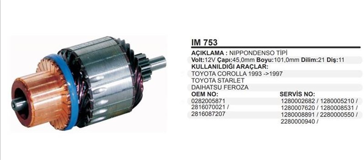Marş Kollektörü 12V Toyota Corolla Daıhatsu Feroze 45X101x11 Im753 Kubato