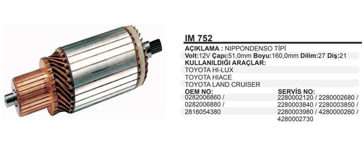 Marş Kollektörü 12V Toyota Hilux Mazda Land Cruıser Kia J9 51X160x21 Im752 | Remark Im752