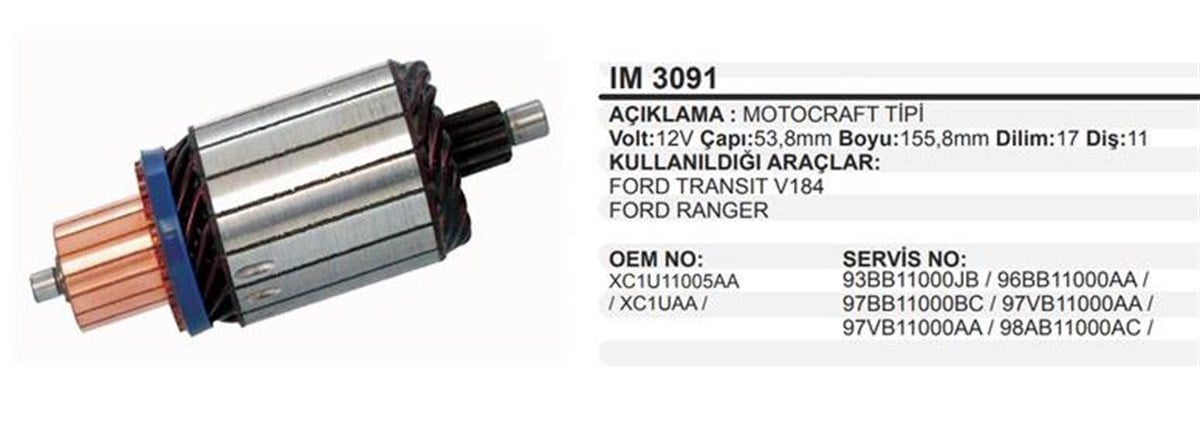 Marş Kollektörü 12V Transit V184 Ford Ranger 53 8X155 8X11