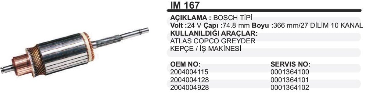 Marş Kollektörü 24V Atlas İş Makinesi Kepçe Grayder 74 8X366 Im167