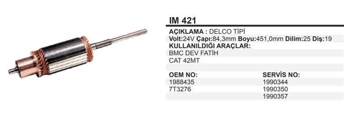 Marş Kollektörü 24V Dev Fatih Cat 42Mt 84X451x19 Im421 Caterpıller 950 955