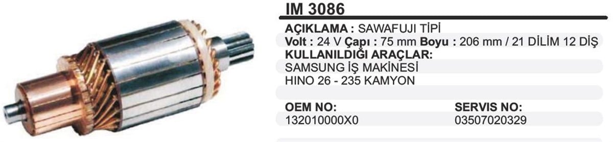 Marş Kollektörü 24V Hino Samsung 75X206*12 Im3086
