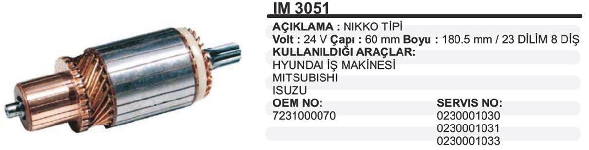 Marş Kollektörü 24V Hyunda Isuzu 60*180 5*8 Im3051