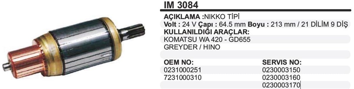 Marş Kollektörü 24V Komats Pc400 24V 64 5X213x9