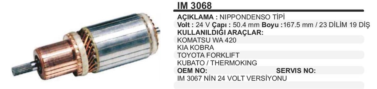 MARŞ KOLLEKTÖRÜ 24V KOMATSU 50.4X167.5X19-IM3068 